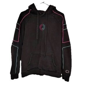 QuarterJade Light-Wave Black Hoodie Gaming Merch Womens L Futuristic Streetwear